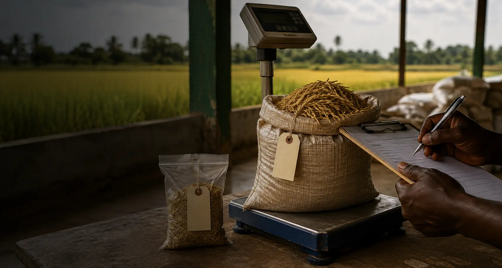 Brand editorial image illustrating a recorded harvest weight and documentation process.